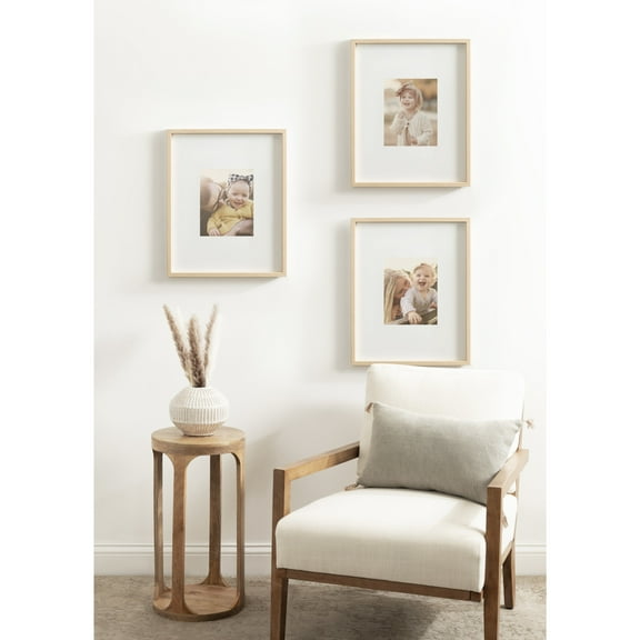 Kate and Laurel Gibson Modern Wall Picture Frame Set of 3, 16x20 matted to 8x10, Natural, Three-Piece Frame Set for Gallery Wall Frame Set in Living Room Wall Decor
