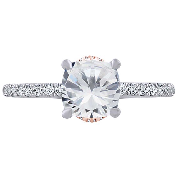 AFFY Cushion & Round Natural Diamond Two Tone Semi Mount Classic Engagement Ring In 14k Solid White Gold (I-J Color, I2-I3 Clarity, 0.29 Cttw) Ring Size-5