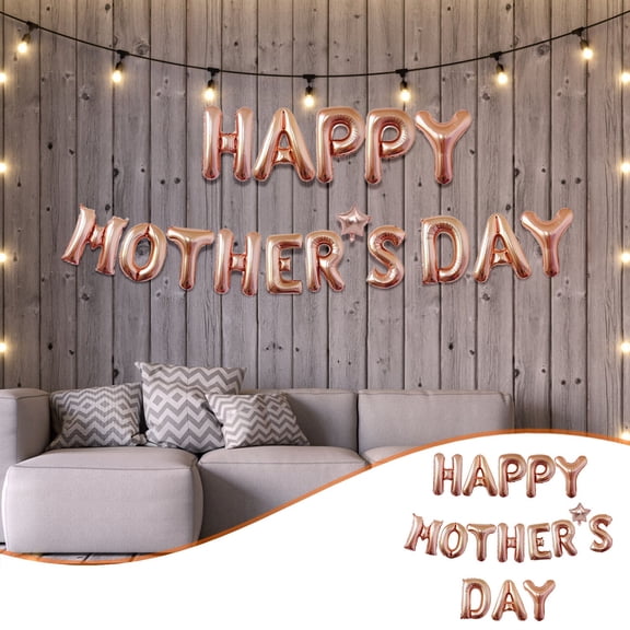 Hovilon Happy Mother's Day Balloons Rose Gold Foil Letter Banner - Aluminum Mylar Party Decorations for Mom Birthday Celebration, Photo Backdrop Props for Home Gathering