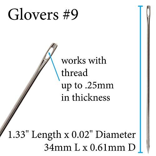 John James Glovers Needles, Size #9, 34mm in Length and 0.61mm in Diameter, Pack of 25, Triangular Point, Ideal to Pass Through Tougher Materials Such as Leather, Suede, Vinyl and Soft Plastics