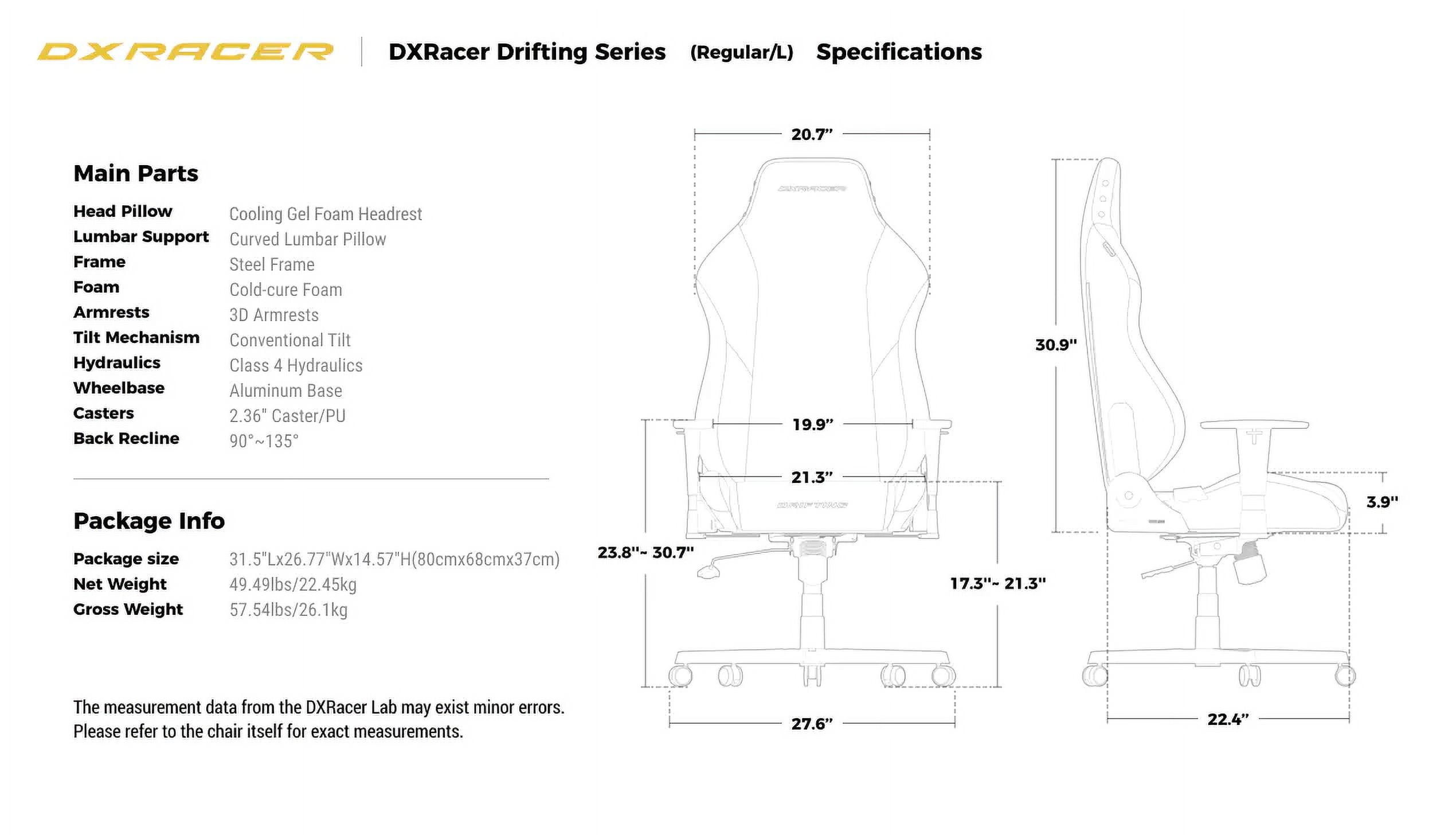 DXRacer Drifting Gaming Chair - Fabric Ergonomic Office Chair with Lumbar Pillow & Adjustable Headrest - PC Computer Racing Gamer Gaming Chair Recliner For Adults Teens, Gray, Regular L