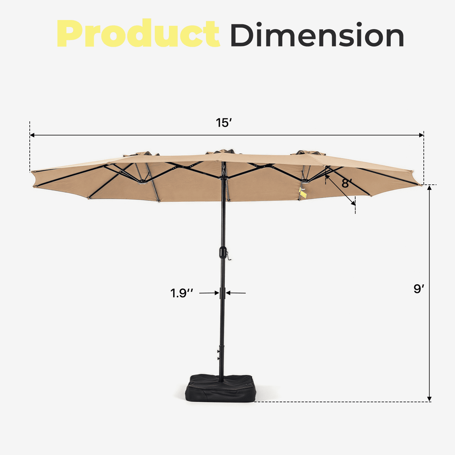 BaPiPro 15FT Off-White Large Double Head Patio Umbrella with Solar LED Lights, Waterproof UV & Tear Resistant Fabric, Windproof Reinforced Steel Frame, Easy Hand Crank for Patio, Pool, Garden & Deck