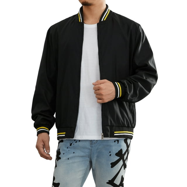 xiaxaixu Veste Bomber Légère pour Hommes Automne Imprimé Rayé Manches Longues Col Montant Zip Ajustée
