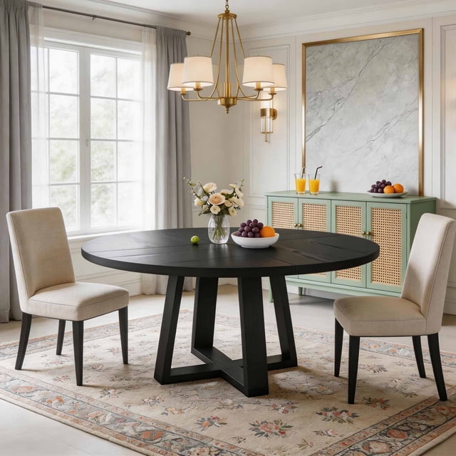 47 in Round Dining Table for Dining Room, Kitchen Table for 4 Man, Farmhouse Dinner Table with Wooden Tabletop and Cross Base