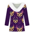 thumbnail image 4 of UPPADA 3/4 Femmes T-Shirts à Manches Mardi Gras Yall T-Shirts à Imprimé Floral Col Rond Blouse à devant Plissé Hauts d'Été Décontractés Chandail à Enfiler Haut Mode Fête Défilé Hauts pour Femmes Hauts à Manches 3/4 Économie, 4 of 5