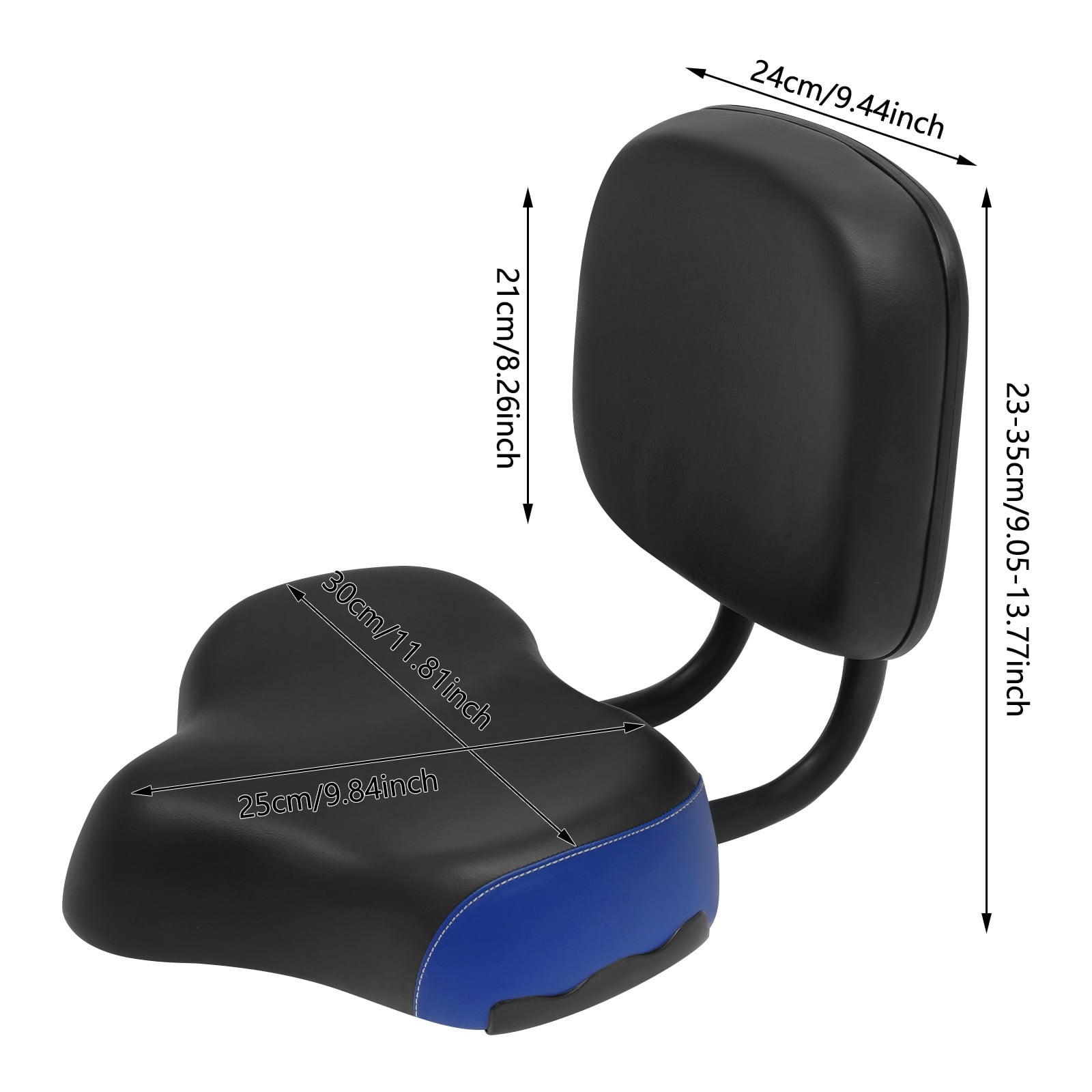 ToppiJoy Electric Universal Bicycle Oversized Tricycle Seat Comfort Electric Bicycle Saddle Soft Seat Pad with PU Leather Back Rest(Black, Blue)
