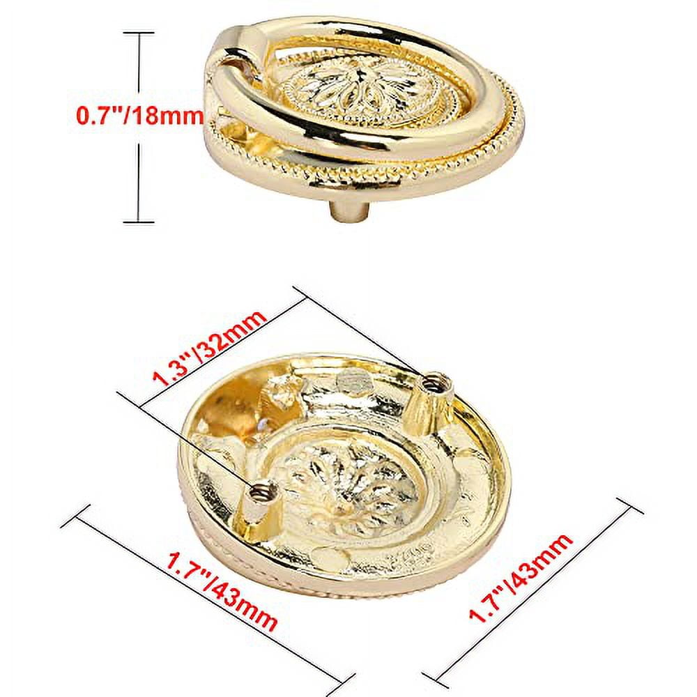 Utopia Alley 5pcs Medici Cabinet Ring Pull Knob - Decorative Cabinet Drop Pull Knobs for Cabinets and Drawers - Vintage Cabinet Hardware with Hand Finished Polished Gold - Pull Knobs 1 5/8"