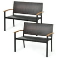 thumbnail image 1 of Gymax Set of 2 Patio Wicker Bench All Weather Rattan Chair Loveseat w/ Acacia Armrest, 1 of 10