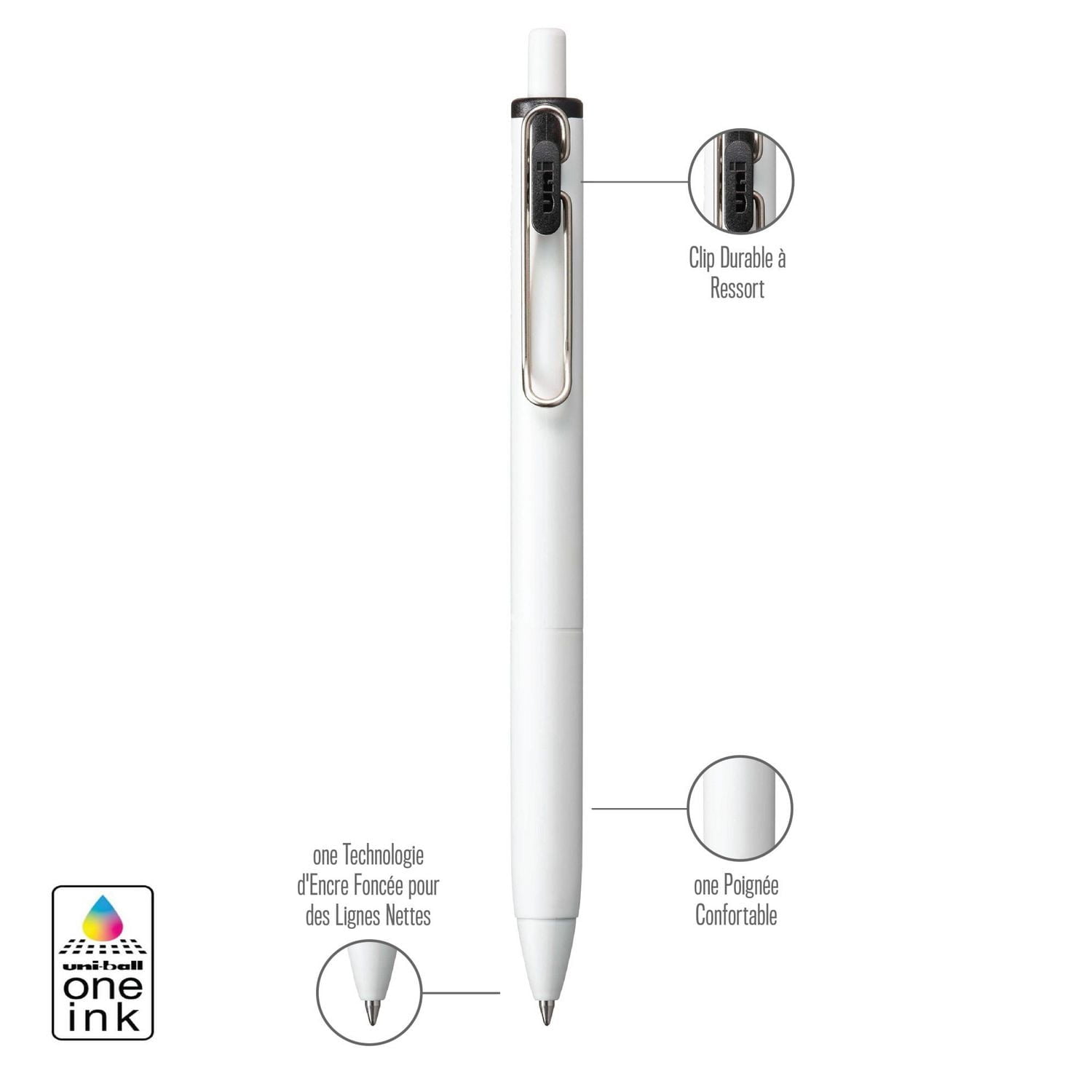 uni® one Stylos gel rétractables, pointe moyenne (0,7 mm), encre bleue, paquet de 3 uni one Stylos gel, Noir 3pk