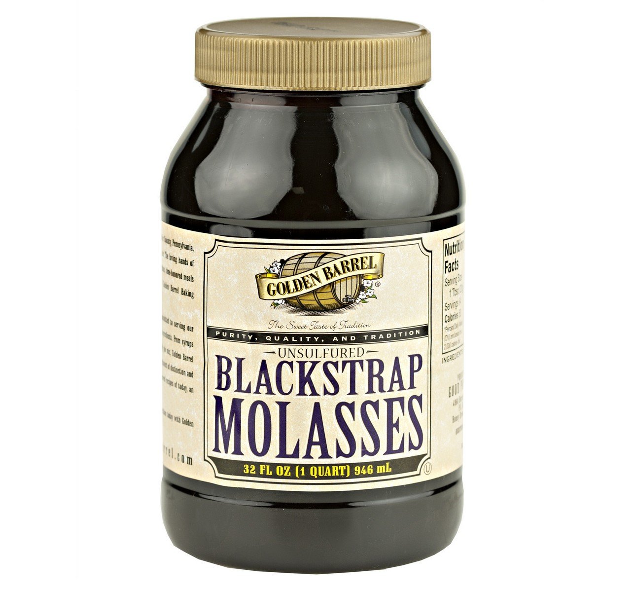 Golden Barrel Unsulfured Black Strap Molasses, 32 Oz. Bottle (Pack of 2