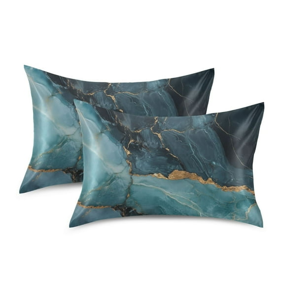 Yayeee Pillowcase Standard Size Set of 2 Satin Wrinkle Resistant Pillow Case, Black Marble