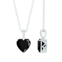 Rosec Jewels Heart Shape Black Onyx Solitaire Pendant with Diamond for Women (8 mm), 10K White Gold