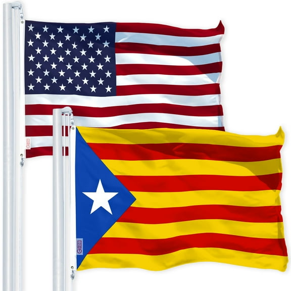 G128 Combo Pack: USA American Flag 3x5 Ft 150D Printed Stars & Blue Estelada Flag 3x5 Ft 150D Printed