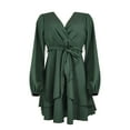 thumbnail image 3 of sertiohcv Womens Work Dresses Fall Fashion Women's Wear to Work Dresses Long Sleeve Midi Dress Elegant Business Office Dress with Pockets Green,Size M, 3 of 5