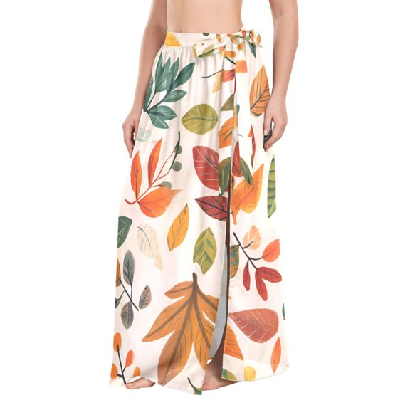 FORMRS Womens Long Sarong Beach Wrap Semi-Sheer Bikini Skirt Bathing Swimsuit Cover Up, Beige Retro Leaves