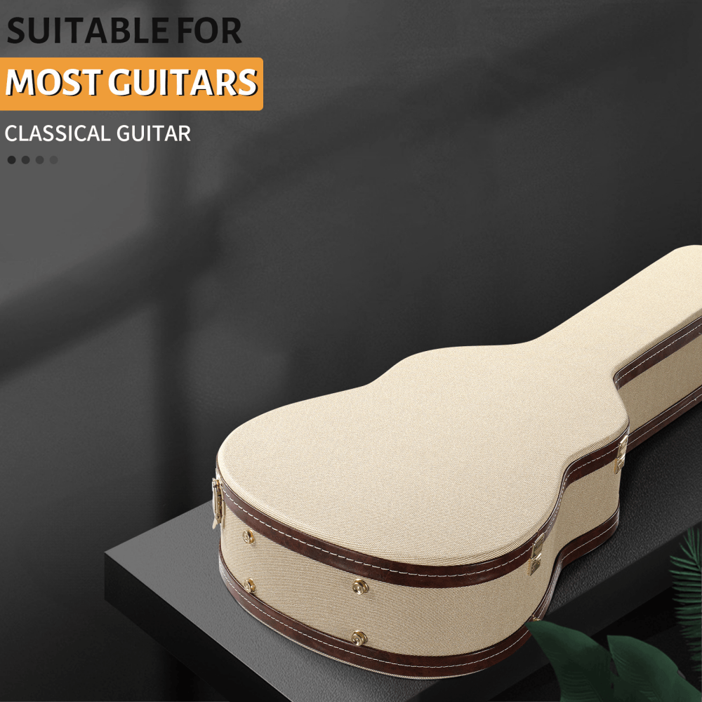 Tcbosik Classical Guitar Wood Hard Case, 39 inch Portable Carrying Bag with Lock, Grey