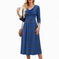 thumbnail image 6 of GUACER Plaid Fall Midi Dresses for Women High Waist Crewneck Long Sleeve A-Line Swing Dress for Work Casual, 6 of 6