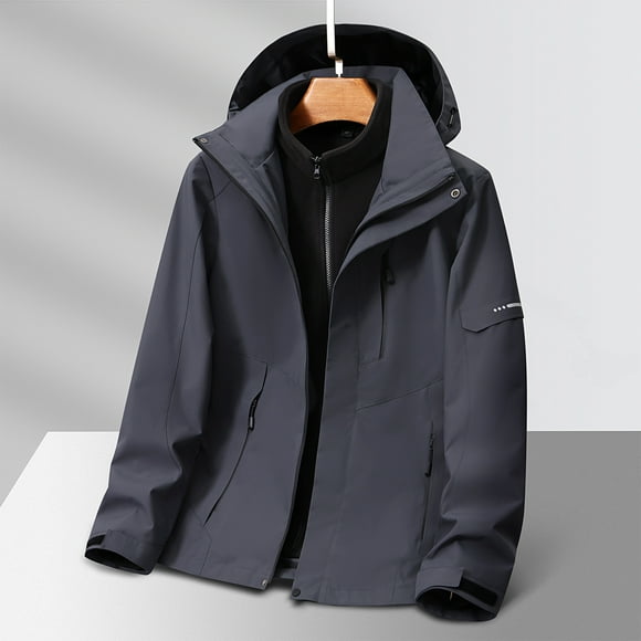 Men's 3-in-1 Mountaineering Jacket - Wearproof Warm Long Sleeve Coat with Fleece Inner Lap, Zipper Closure, Multiple Pockets for Outdoor Activities, Casual Daily Wear