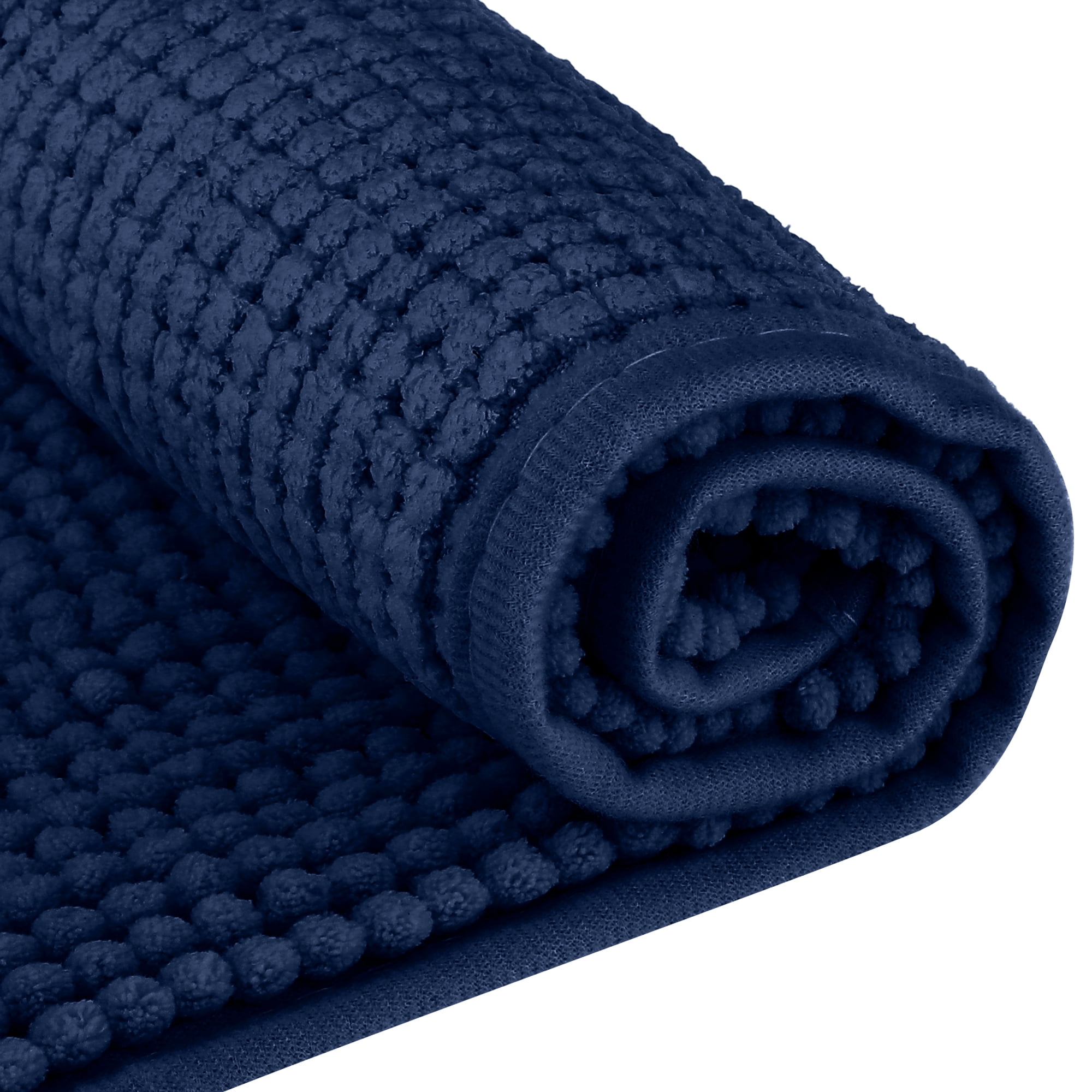 Unique Bargains Plush Fluffy Non-Slip Microfiber Quick Dry Bathroom Mat Dark Blue 20"x32"
