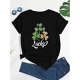 thumbnail image 2 of Camiseta de verano para mujer manga corta, cómoda, para vacaciones y oficina1pc Lucky Clover Print Short Sleeve T-Shirt, Casual Polyester Knit Fabric Tee, All-Season Fashion ToCamisetas de verano pa, 2 of 7