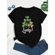thumbnail image 2 of 1pc Lucky Clover Print Short Sleeve T-Shirt, Casual Polyester Knit Fabric Tee, All-Season Fashion Top, Ideal for St. Patrick's Day & Easter Gift, 2 of 7