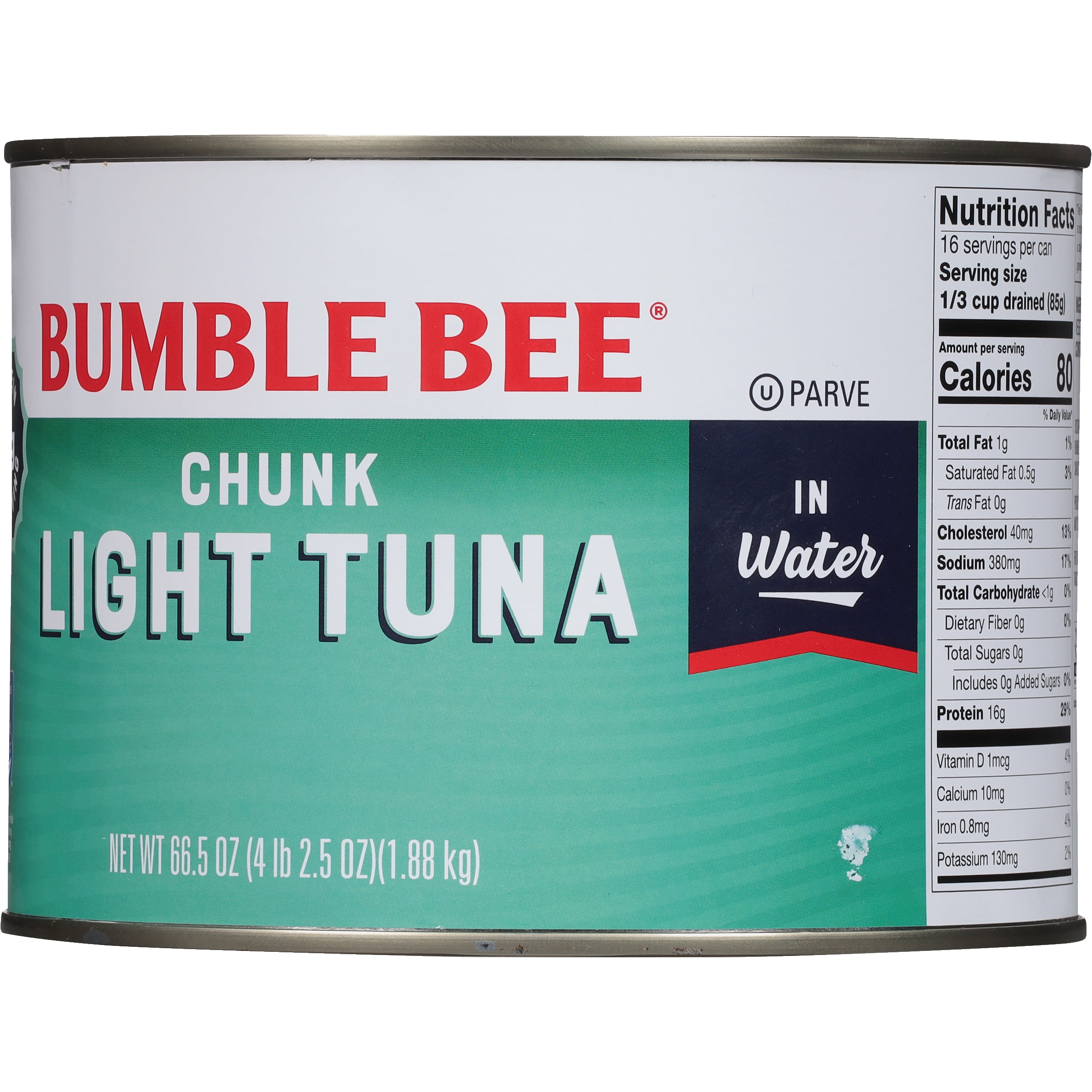 (4 pack) Bumble Bee Chunk Light Tuna in Water, Wild Caught, Gluten Free, 17g Protein per Serving, Shelf Stable Can, 66.5 oz