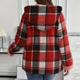 thumbnail image 4 of Nokdvo Sherpa Lined Jacket Women Flannel Plaid Fleece Full Zip Shacket Winter Warm Long Sleeve Fuzzy Hooded Jacket Coat with Pockets Wine L, 4 of 5