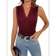 thumbnail image 2 of Body de Encaje Transparente para Mujer, Sin Mangas, con Escote en V Profundo Vino Tinto S, 2 of 7