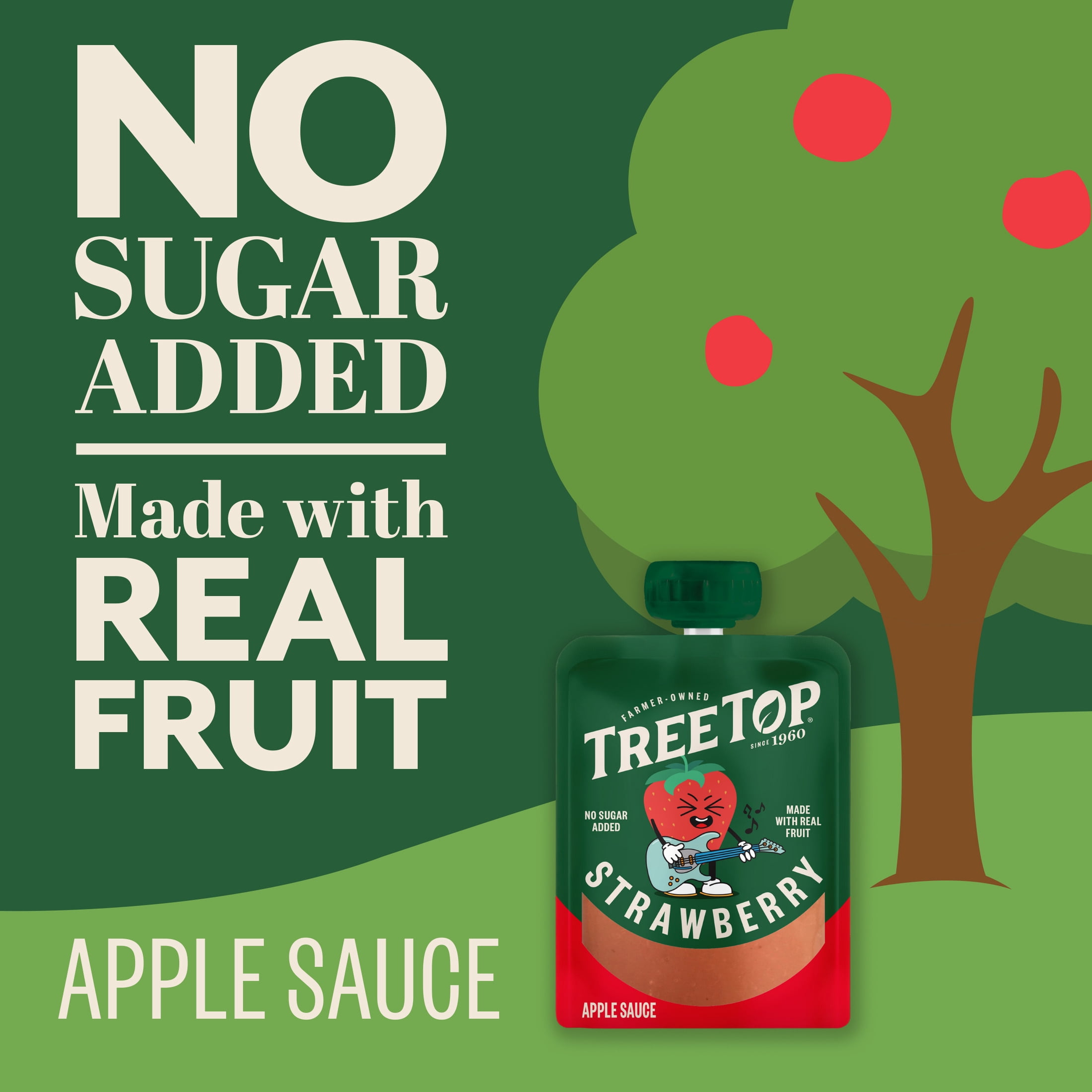 (4 pack) Tree Top Apple Sauce Pouches, Strawberry, 3.2 Oz, 12 Count