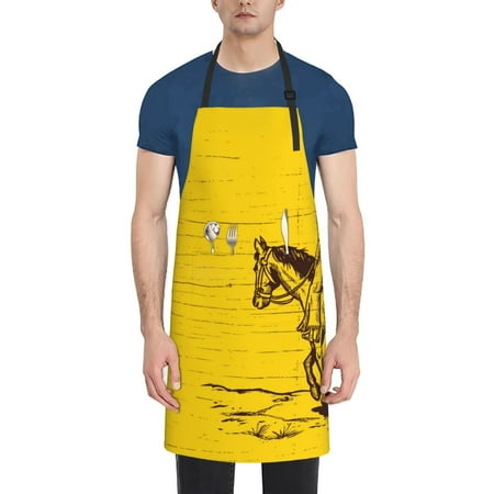 

Pofeuu Western Desert Cowboy 1 Print Waterproof Apron with Pockets Adjustable Cooking Aprons Kitchen Bib for Baking Household Cleaning