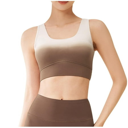 Ashirexll Sports Bras for Women Gradient Color Racerback High Support Gathered Shockproof Full Coverage Wirefree Bra Brown S