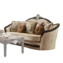 ACME Ernestine Sofa (with 7 Pillows) in Tan Fabric & Black