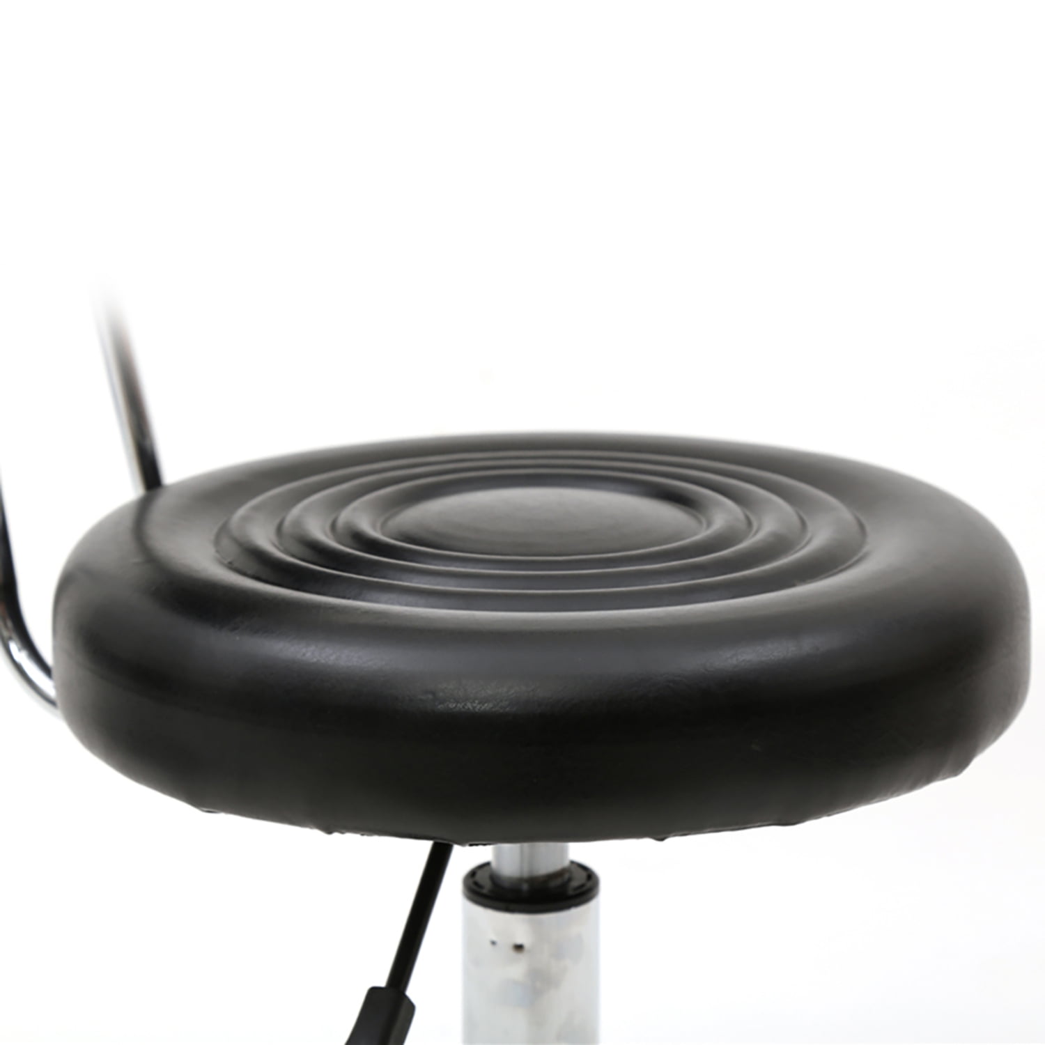 Kadyn Counter Height Adjustable Bar Stools, Round Shape Salon Stool with Back and Line, PU Leather Rolling Swivel Chair, Black Kadyn Counter Height Adjustable Bar Stools, Round Shape Salon Stool with Back and Line, PU Leather Rolling Swivel Chair, Black