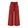 thumbnail image 7 of CQONEPT Smocked Waist Pants for Women Wide Leg Fall Casual Lounge Pant High Waisted Palazzo Ruffle Full Length Soft Trousers with Pocket Red XL, 7 of 7