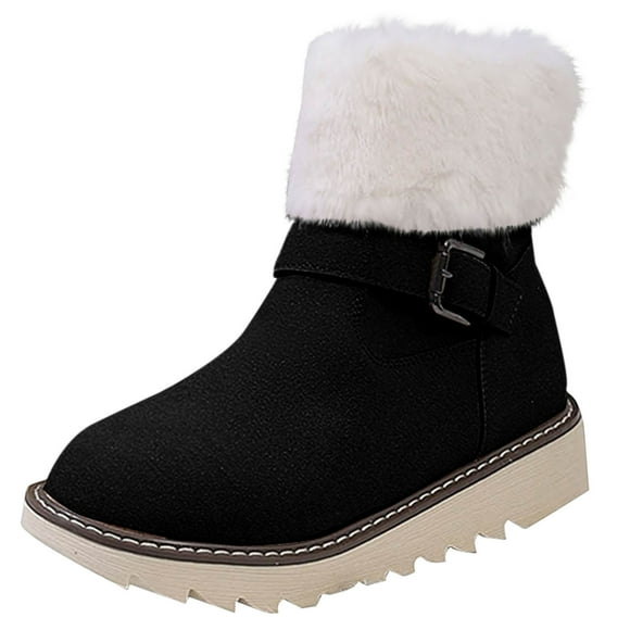 Xfvqtps Womens Ankle Boots Buckle Side Zipper Winter Shoes Height Enhancing Warm Snow Boots Comfortable Fashion Footwear Black