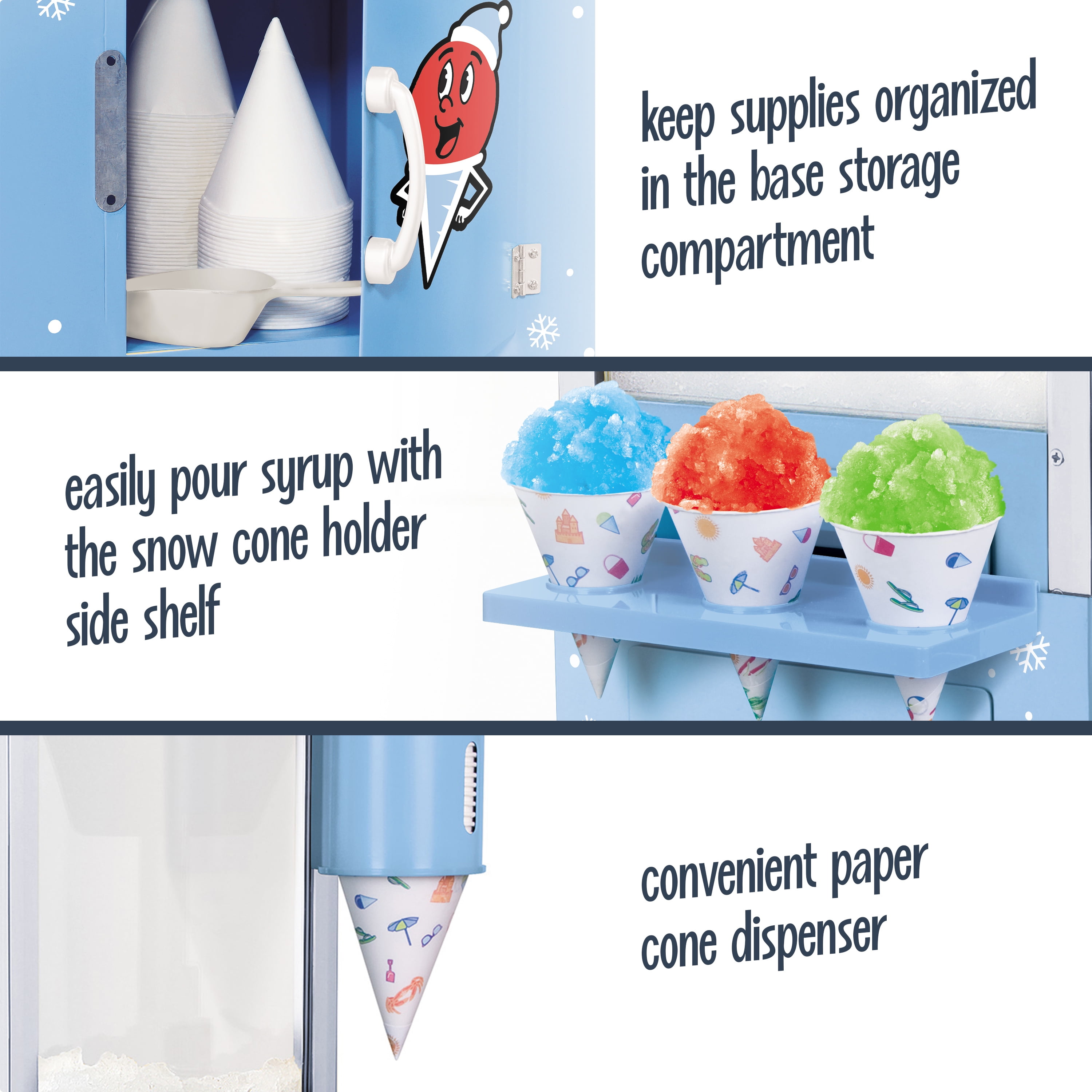 Nostalgia 54-Inch Retro Snow Cone Maker Cart and Shaved Ice Machine with Side Shelf, Blue