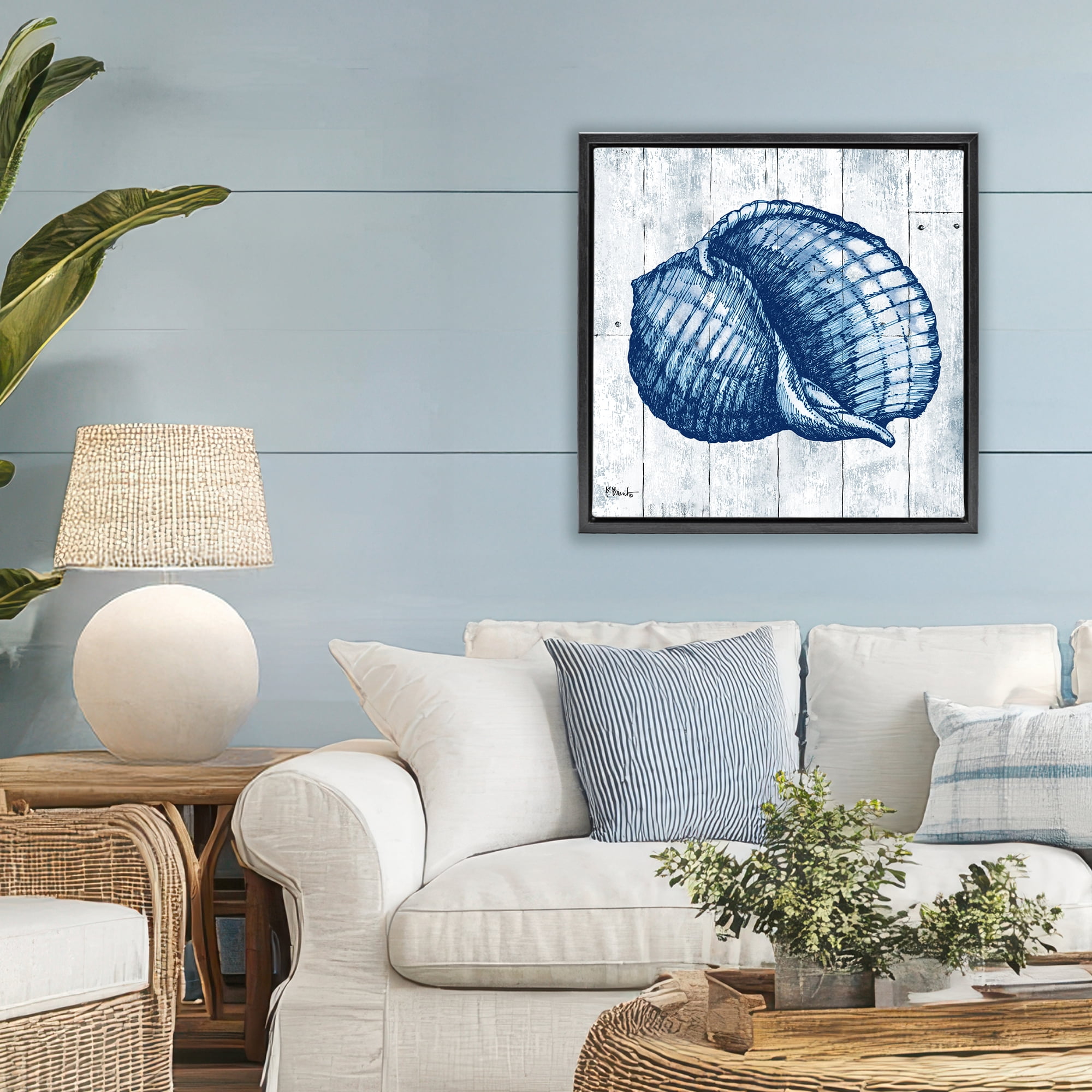 Stupell Industries Coastal Timberland Shell Black Framed Floater Canvas Wall Art, design by Paul Brent