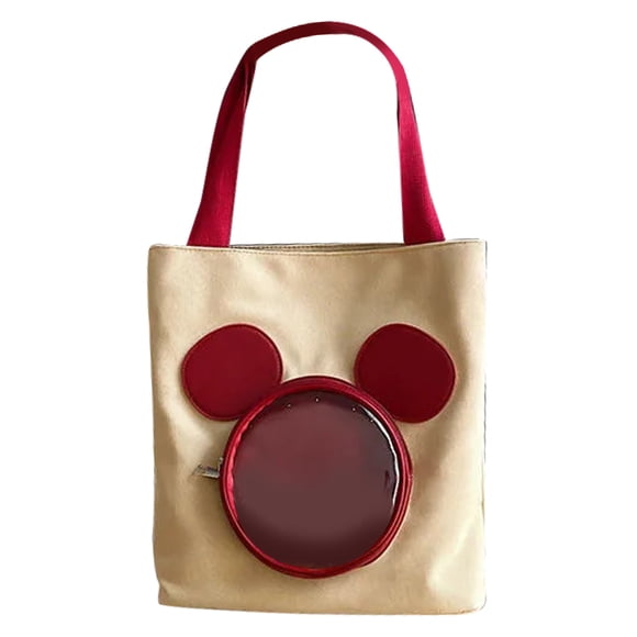 Precioso bolso de lona, bolso de hombro único de gran capacidad con dibujos animados a la moda para viajes y trabajo, color caqui