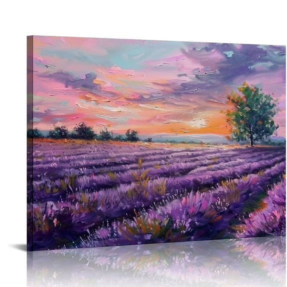 JRXY Beach Ocean Canvas Wall Art, Purple Lavender Field Decorations Artwork Print on Canvas, Oil Paintings Wall Art Decorations for Home Living Room Decor 48x24 Inches picture 1