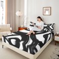 thumbnail image 4 of Manfei Waves Geometric Stripe Bed Sheets,Retro Graffirti Lines King Sheets,White Black Sheet Set For Boys Girls,Microfiber Bedroom Decor,4 Pieces, 4 of 7