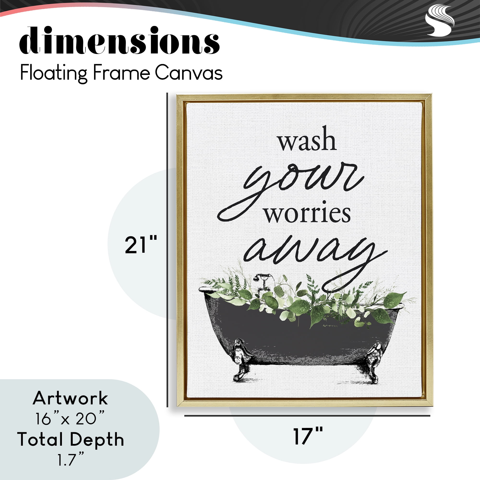 Wash Worries Away Herbs Gold Framed Floater Canvas Wall Art, design by Lettered and Lined
