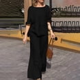 thumbnail image 2 of Jsaierl Cotton Linen Sets for Women 2 Piece Outfits Summer Loose 3/4 Sleeve Oversized Top and Wide Leg Pants Sets Loungewear, 2 of 8