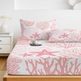 thumbnail image 6 of Twin Sze Fitted Sheet Set - Coastal Pink 2 Piece Bedding Sets 16" Deep Pocket Fitted Sheet with 1 Pillowcase, Ocean Coral Starfish Shell Modern Sea Brushed Microfiber Hotel Luxury Bed Sheets, 6 of 9