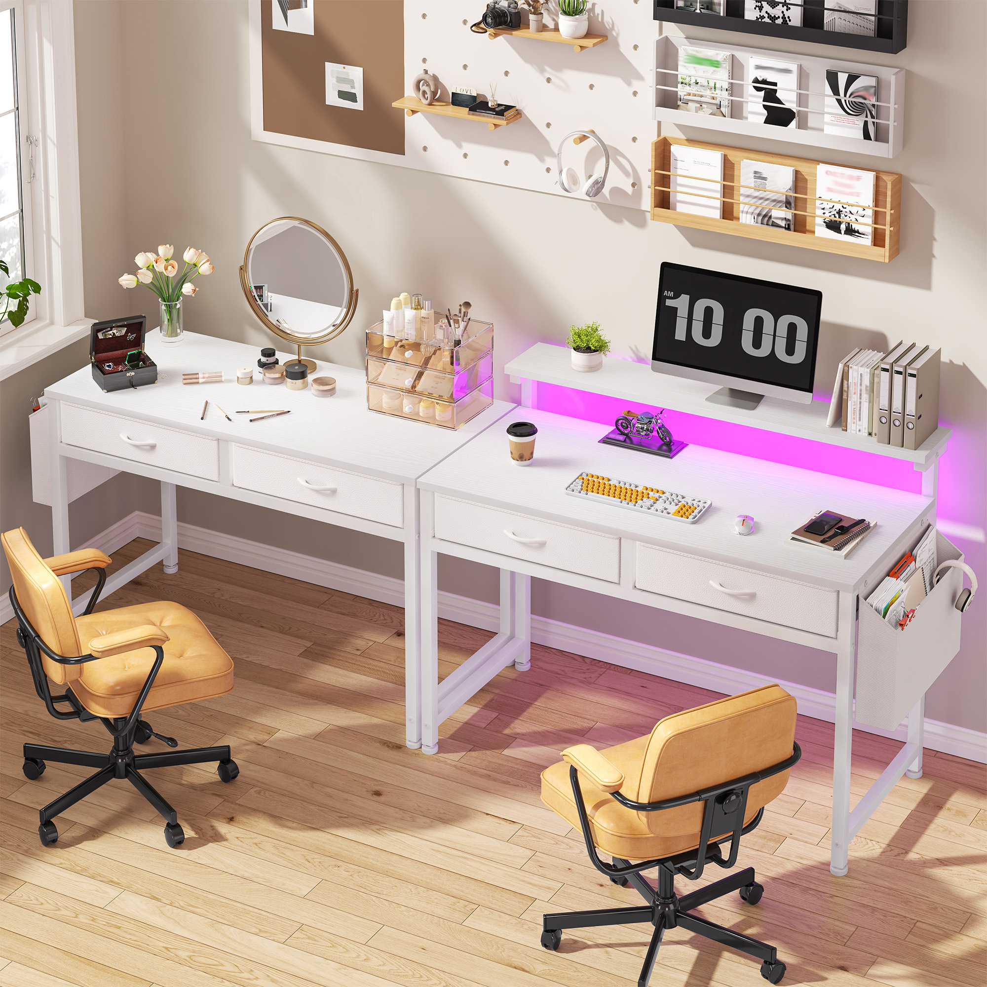 Romorgniz Computer Desk with LED Lights, Drawers and Monitor Stand photo 7
