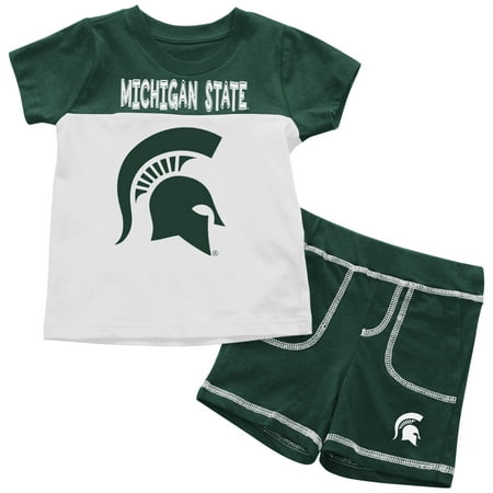 Michigan State Spartans Colosseum Infant Giddy Up T-Shirt & Shorts Two-Piece Set - White/Green