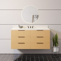 Oslo 48" Floating Wall Mounted Bathroom Vanity with Blonde Veneer Cabinet and Matte White Top