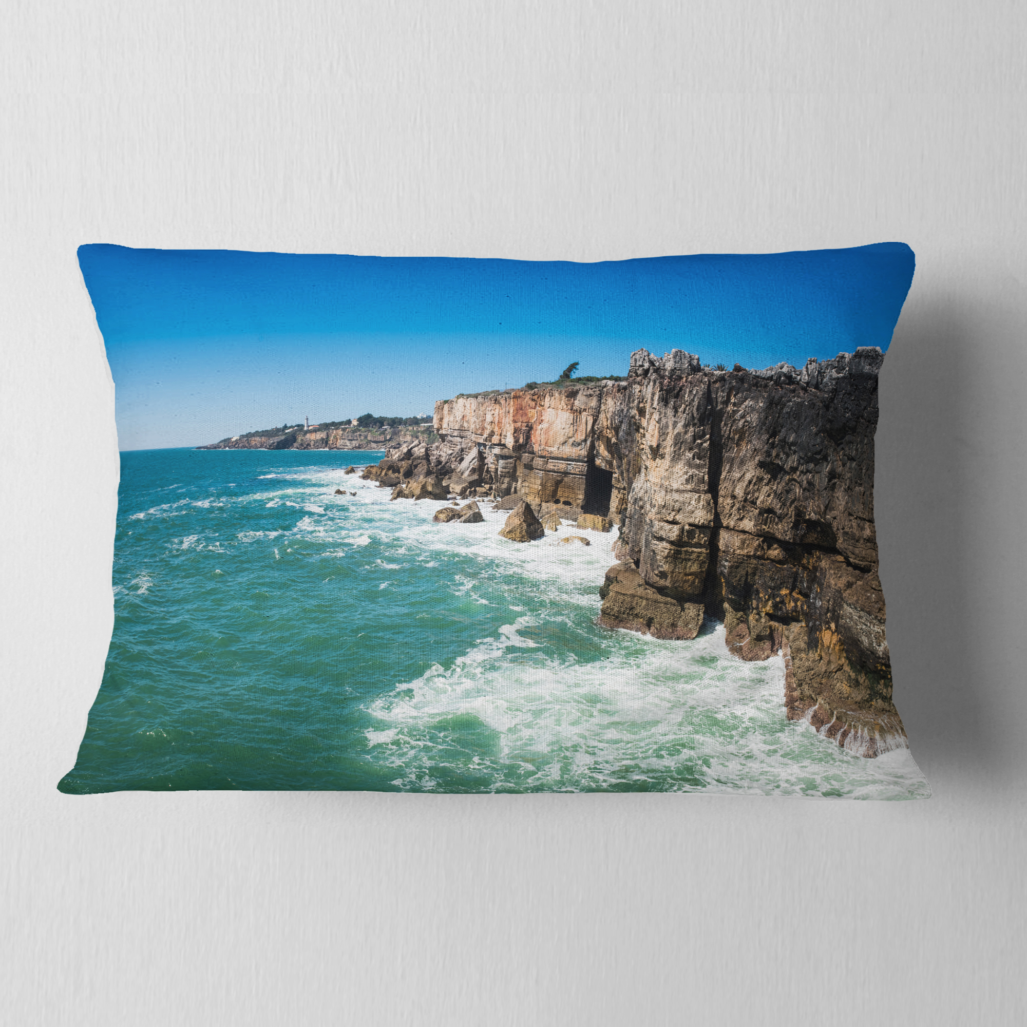 Designart Coastline of Cascais - Seascape Photography Throw Pillow - 12x20