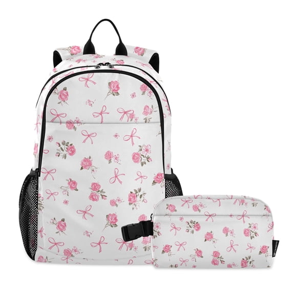 ALAZA Rose Bow Flower School Backpack Lunch Box Set Student Bookbag