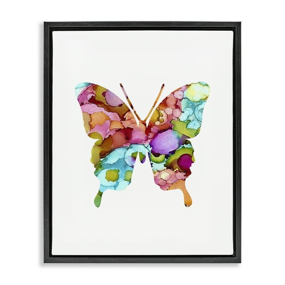 Stupell Industries Bold Patterned Butterfly Animals Painting Black Floater Framed Canvas Art Print Wall Art, 17 x 21