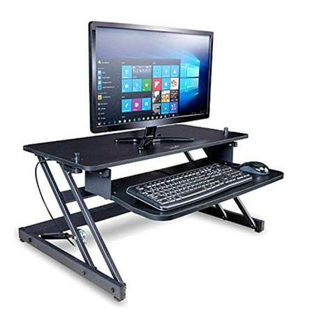 Ivation Standing Desk with Dual Surfaces Sized & Positioned Height Adjustable for Computer Monitors & Keyboard – Simply Slides Between Sitting & Standing Heights (31